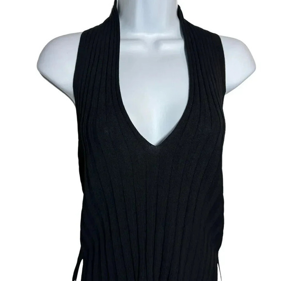 Scanlon Theodore Black pleated ribbed top V-neck NWT size XS sleeveless knit - Picture 2 of 9